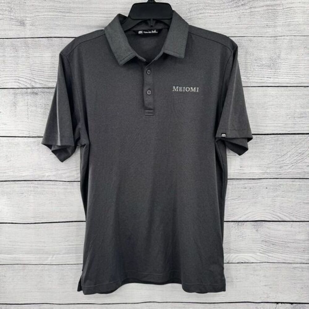 Travis Mathew Golf Polo Shirt Mens Size Medium Gray Short Sleeve Polyester‎ Logo